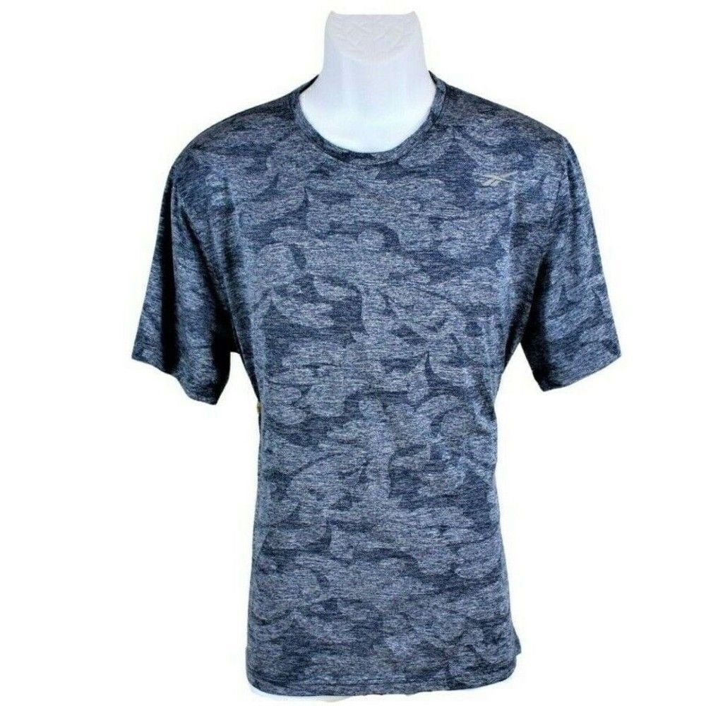 Blue Tone-on-Tone Marbled T-Shirt Short Sleeve Reebok Double Print Size Large